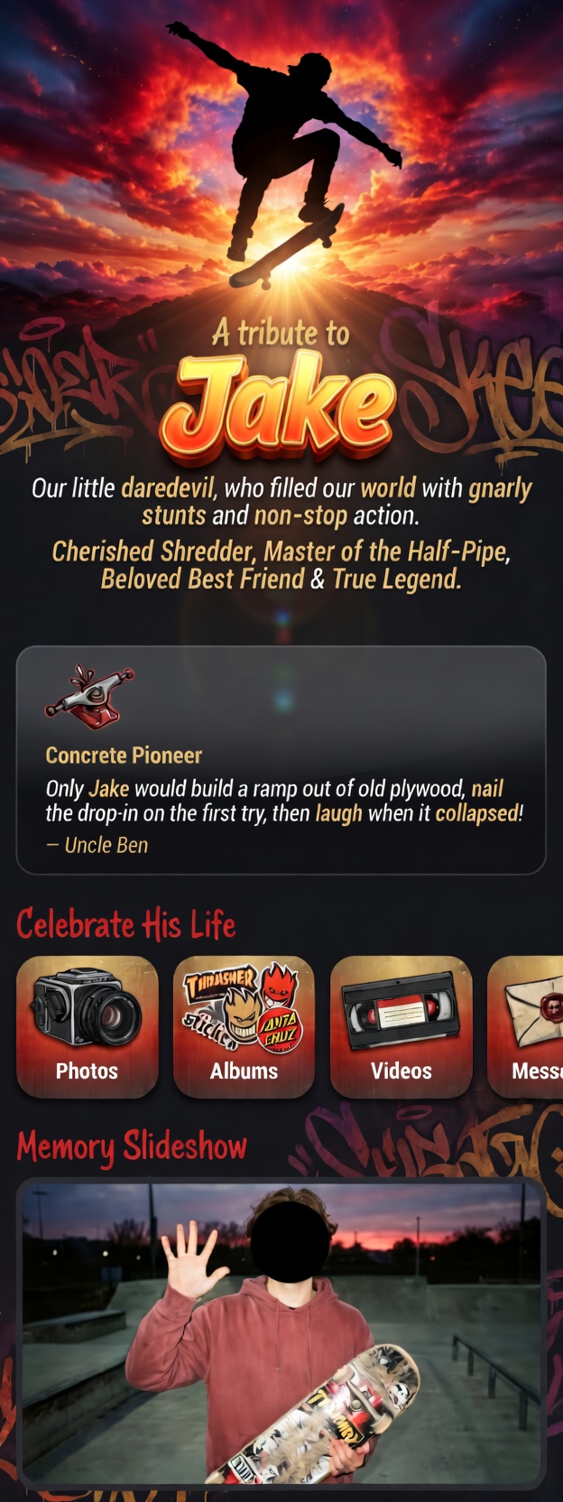 Jake's memorial app